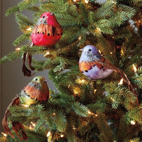 feathered bird christmas tree ornaments|More.